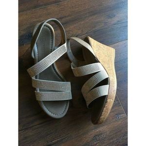 𝅺m&s British Taupe Stone Stud Beach Sun High Wedges Shoes Sandals 6.5 EU37 Uk4